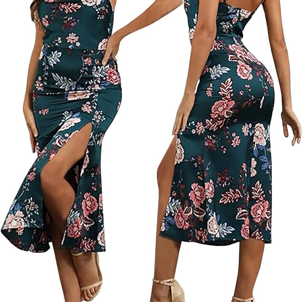 Spaghetti Strap Satin Floral Dress